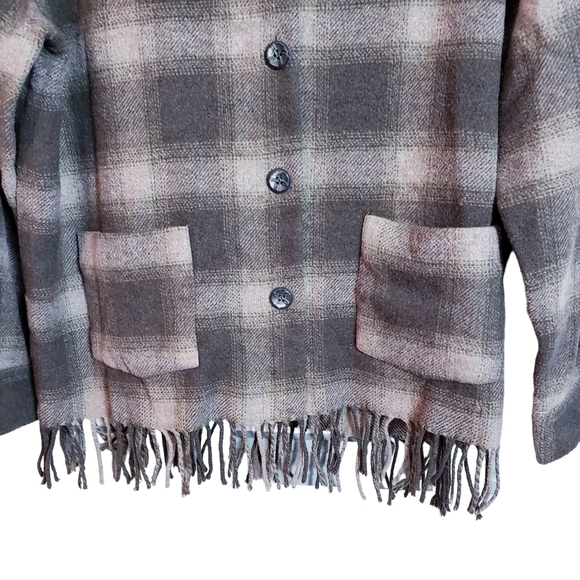 Sweet Jessie Vintage Tartan Fringe Shacket Jacket Wool Blend Medium Kelly Green - Picture 4 of 14